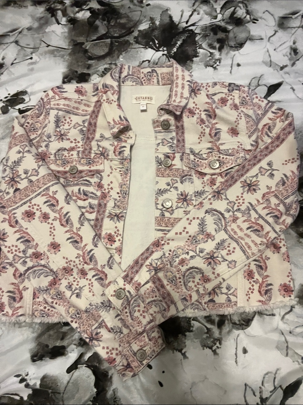 Shyanne Cream and Pink Floral Print Denim Jacket